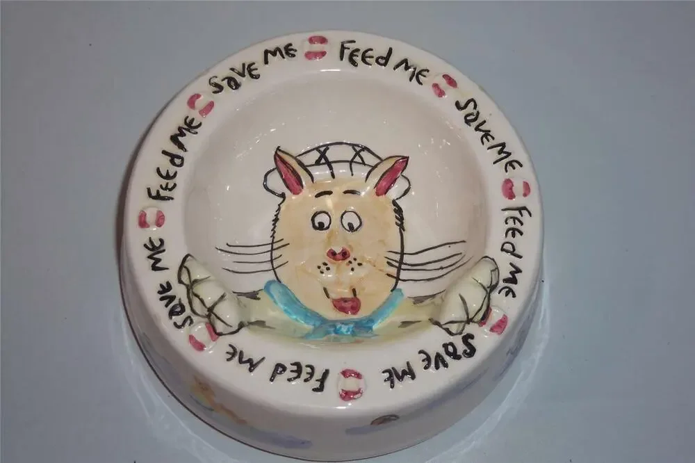 Feed Me Save Me Cat Food Bowl 3D Ceramic Genie Intl Out Of Nowhere -041427